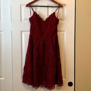 Burgundy lace spaghetti strap dress